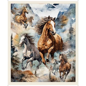 Running Wild Horses Galloping 30623-X Cotton Quilting Fabric Panel - Picture 1 of 3