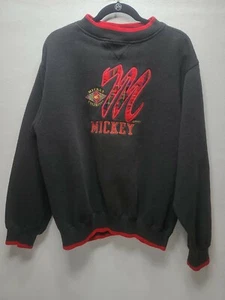 Vintage Mickey Mouse Unlimited Sweatshirt Plaid Patch Size L Charcoal Grey. - Picture 1 of 6