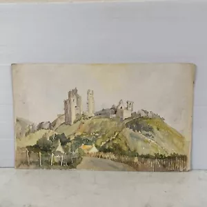 Corfe Castle Dorset Original watercolour painting 10" x 17" 1930’s Dorster VTG - Picture 1 of 10