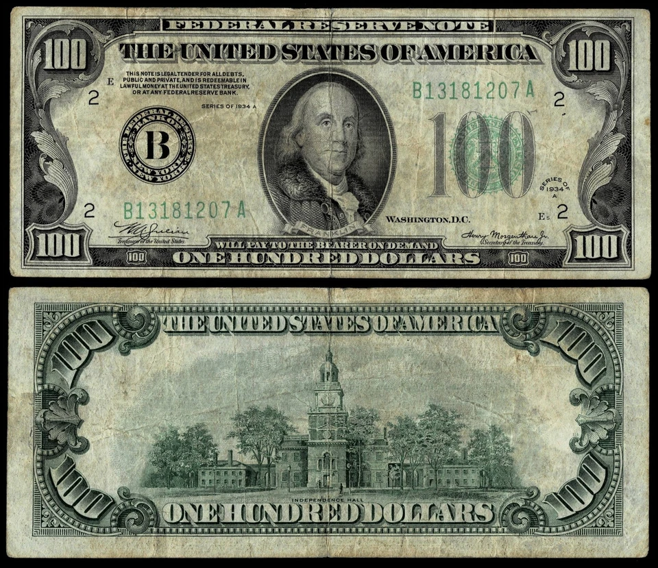 1934 A $100 Dollar Federal Reserve Note of New York VF - Image 1 of 1