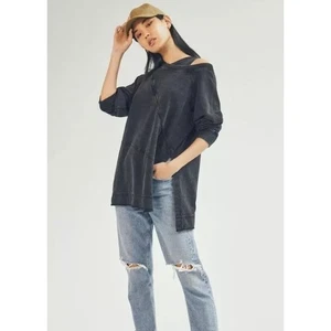 Pilcro Anthropologie Crossover Cutout Sweatshirt In Black Oversized Size Medium - Picture 1 of 9