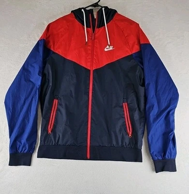 Chaqueta con capucha forrada de malla Nike Windrunner para hombre azul rojo 727324-452 pequeña Foto 1 de 4