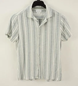 Porter & Ash Retro Camp-Hemd mit offenem Kragen Leinenmischung Herren klein blau gestreift - Bild 1 von 14