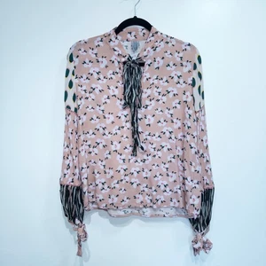 Blusa con corbata de velia floral rosa London Anthropologie en blanco talla pequeña - Imagen 1 de 9