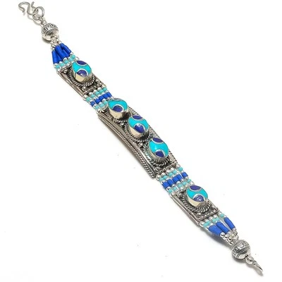 Ethno-Armband Türkis Lapislazuli Tibetisches Silber Nepali Schmuck 7 Zoll NBB... - Bild 1 von 4