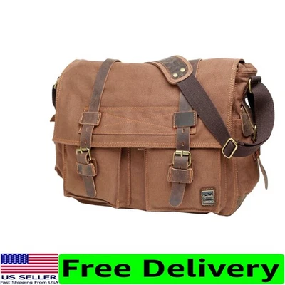 Bolso Mensajero Unisex Vintage en Café Ligero para Viajes y Senderismo - Laptop 17" Foto 1 de 4