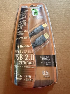 STRATITEC Premium USB 2.0 High-Speed Cable A to B 24K Gold Connectors NEW - Image 1 of 4
