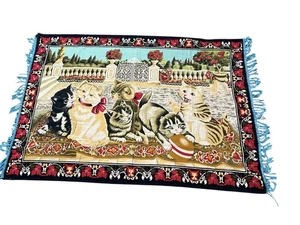 VTG Kitten Cat Tapestry Made In Turkey 100% Cotton Wall Hanging Rug Table Cover - Picture 1 of 4