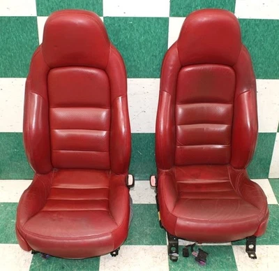 05' Corvette *WEAR* Cobalt Red Leather Memory Heated Front Bucket Seats Pair 2x - Image 1 of 4