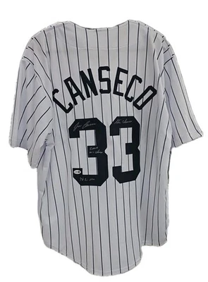 Jose Canseco Autographed Custom Yankees Jersey With 3 Inscriptions JSA Certified - Image 1 of 4