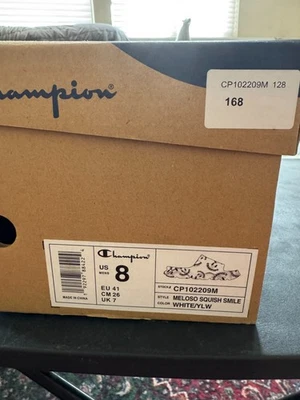 NUEVO CON ETIQUETAS - Sandalias Champion Meloso Squish Slide para hombre línea de acabado - blanco/amarillo talla 8 Foto 1 de 4