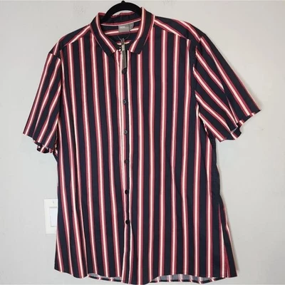 NWT ASOS Men's 2XL Red Blue White Stripe Short Sleeve Button Up Shirt Cotton - Image 1 of 4