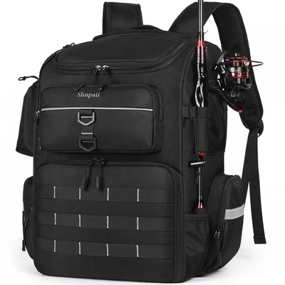 Mochila de Pesca con Soportes de Caña 45L Grande Resistente al Agua Aparejos de Pesca Bo... Foto 1 de 4