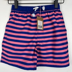 NWT Mini Boden Boys Adjustable Drawstring Navy/Pink Swimsuit Trunks Shorts 7-8Y - Picture 1 of 6