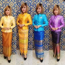 1Set Thai Jitrada silk shirt+silk sarong thai Costumes traditional outfit -3xl