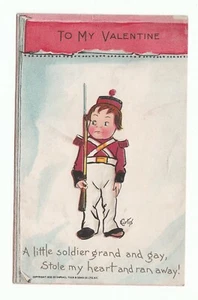 Antique Vintage Valentines Day Card LITTLE SOLDIER GRAND GAY 1903 Raphael Tuck! - Picture 1 of 2