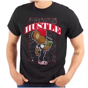 Cool Urban Streetwear Cash Hustle Teddy Bear Womens or Mens Crewneck T Shirt Tee - Picture 1 of 7