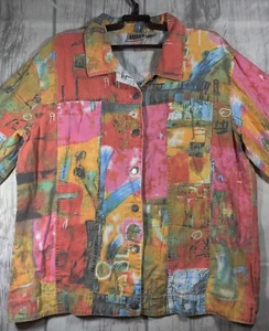 Chicos Jacket Linen Cotton Blend Siz 3 (23x25) Multicolor Pastel Casual Diffused - Picture 1 of 7