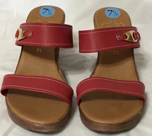 Italian Shoemakers Sz 7.5 M Red Slide Synthetic Women Sandals Wedges - Picture 1 of 11