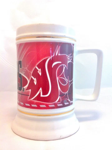 Washington State Cougars Stein Mug White Gold Trimmed Officially Licensed Cover