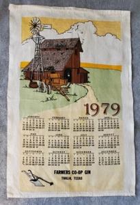 Vintage 1979 Thalia TX Farmers Co-op Gin Souvenir Cotton Calendar Dish Towel - Picture 1 of 4
