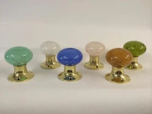 BEAUTIFUL PAIR OF LARGE BUBBLE GLASS MORTICE DOOR KNOBS HANDLES,BRASS,VINTAGE * - Picture 1 of 7