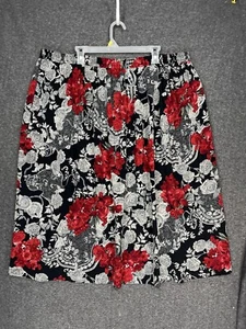 Vintage Koret Midi Skirt Women’s Plus 26W Black Red Floral Elastic Waist 90s Y2K - Picture 1 of 9