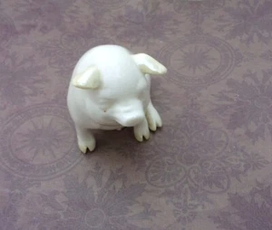 Vintage BELLEEK Porcelain Pig Figurine made in Ireland, Marked Bottom. - Picture 1 of 11