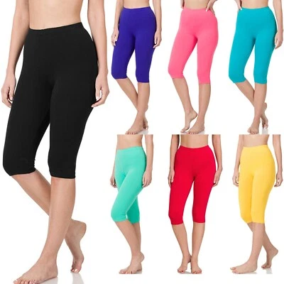 Womens Capri Leggings Soft Stretch Workout Fitness Crop High Waisted Yoga Pants - Image 1 of 3