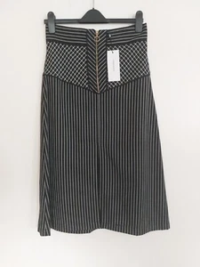 New Karen Millen UK 12 Black & White Mono Pattern Stretch Midi A-line Skirt - Picture 1 of 12