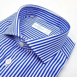 Koszula w paski średnia niebieska francuska bawełniana przędza 120'S Kö łatwa do prasowania