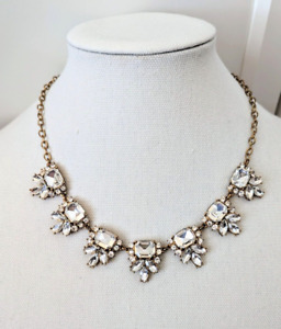 J. Crew Clear Cluster Crystal Statement Necklace w/ Gold Tone Adjustable Chain