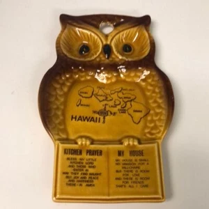 Vintage Owl Hawaii kitchen prayer My House spoon rest hanging kitschy ceramic - Picture 1 of 4