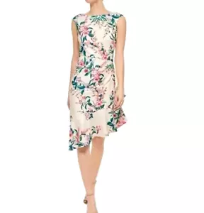 Eliza J Womens Dress Size 4 Sleeveless Floral Asymmetrical Ruffle Hem New - Picture 1 of 8