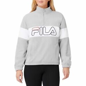 Fila small Fleece women’s Quarter Zip Pullover sweatshirt with pockets Gray