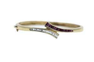 Vintage 14K Gold Diamond Ruby Bracelet - Picture 1 of 9