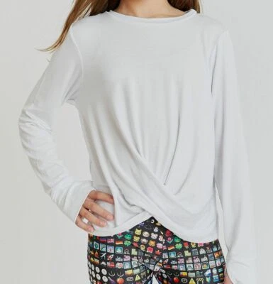 $68 Terez Niña Blanco Manga Larga Cuello Redondo Tejido Gofre Torcido Frontal Top Talla S Foto 1 de 3