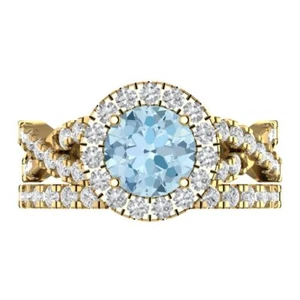 1.795 tcw Round Cut Engagement Ring for Women, 14K Yellow Gold Blue Promise Ring - Picture 1 of 5