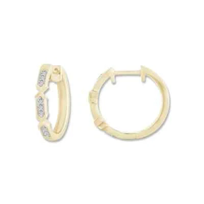 14K Solid Yellow Gold Round Natural Diamond-Cut Huggie Hoop Earrings — 第 1/4 张图片