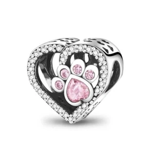 Pave Paw Heart Charm Bracelet Charm - Picture 1 of 7