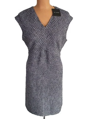 Nuevo con etiquetas Vestido recto vaina tweed texturizado negro azul tejido St. John talla 18 $1295 Foto 1 de 4