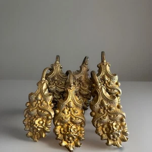 RARE Set of 6 Antique Victorian Gilt Metal Floral Curtain Drapery Tie Backs - Picture 1 of 6