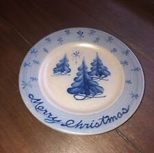 Rowe Pottery Salt Glazed Plate 7.5 Merry Christmas trees