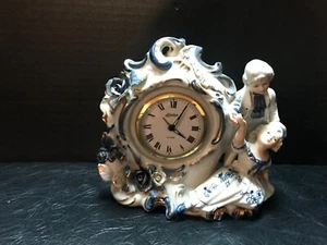 VINTAGE JAPAN MADE LINDEN PORCELAIN FIGURINE WITH CLOCK - Picture 1 of 5