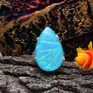 Fantastici Tripletta Opale Gemma 925 Argento Sterling Handmade Anello All Misura - Foto 1 di 3