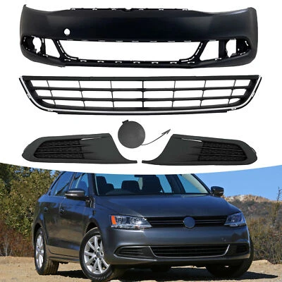 Parachoques delantero cebado + rejilla + cubiertas de luces antiniebla para Volkswagen Jetta 2011-2014 Foto 1 de 4