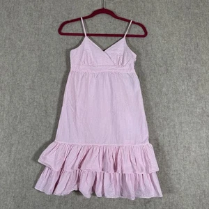 Ralph Lauren Girls Size 14 Pink Striped Seersucker Sundress Ruffle Hem - Picture 1 of 12