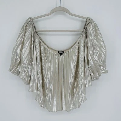 Express Metallic Off Shoulder Pleated Crop Top Champagne NWT Women Size L - Image 1 of 4