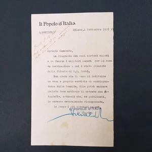 Brief Il Popolo d'Italia mit Unterschrift von Arnaldo Mussolini, 1928. Vergilbung - Bild 1 von 5