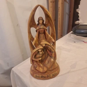 Silent Night Holy Night Nativity 10” Wood Look Figurine Angel Mary Joseph Jesus - Picture 1 of 10